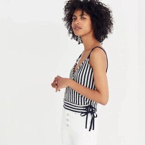 Madewell Striped Black and Cream Wrap Top